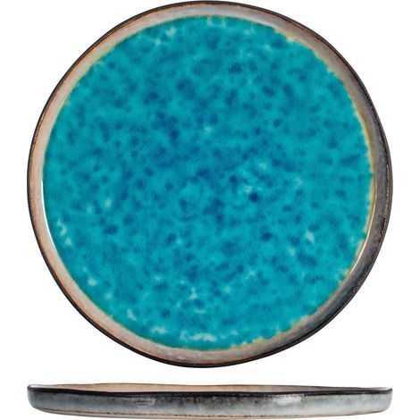 6 x assiettes plates TEIDE bleue - Grès - 21cm - H&H