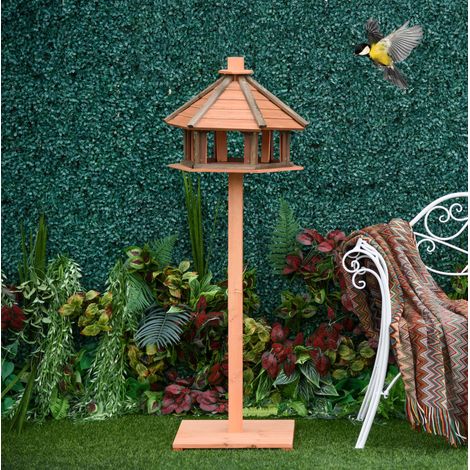 REDOM comedero para pájaros 52x43x37.5 cm, multifuncional, con base estable y techo a dos aguas, madera natural (1/5)