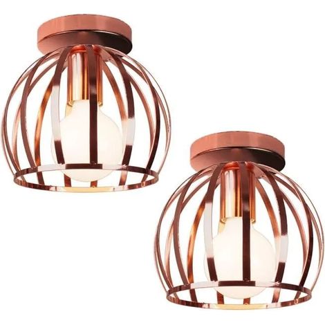U DO LOT DE 2 Plafonnier Luminaire Rétro Lampe Cage en Métal Or Rose style Contemporain (1/4)