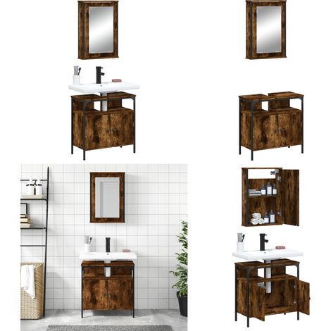 Ensemble de meubles de salle de bain 2 pcs Chêne fumé - Meuble De Salle De Bain - Ensemble Meuble Salle De Bain - Armoire Salle De Bain - Rangement Salle De Bain - Design Moderne - Home & Living (1/5)