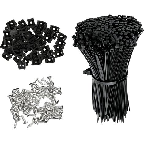 Lot de 100 Pièces Attache Câble Électrique à Vis, Noir Attaches de Câble Muraux avec Embases Adhesive et Vis, Fixation Fil Electrique avec Vis et Supports, pour Maison Bureau Mur (1/5)