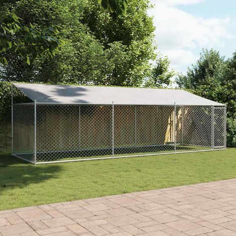 vidaXL Gabbia Cani con Tetto e Porta Grigia 6x2x2 m in Acciaio Zincato