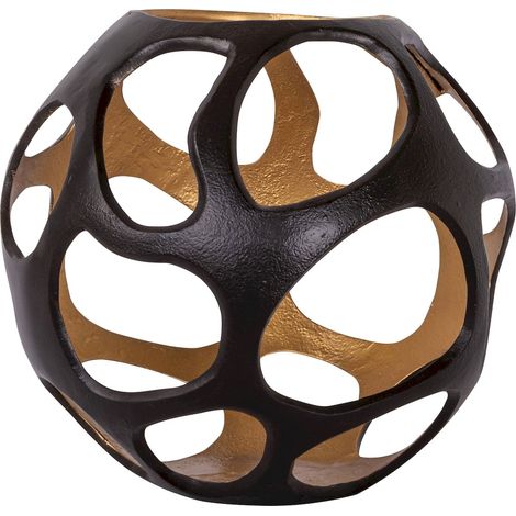 Photophore design sphérique aluminium brun finition sculpturale - brun foncé intérieur doré (1/3)