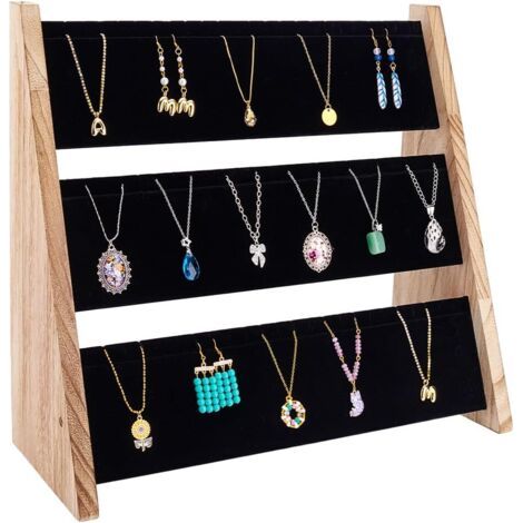 Support de Collier Support de Pendentif en Bois à 3 niveau Présentoir avec Velours Grand Présentoir Organisateur de Colliers pour Salon de Maison Ou de Vente (1/5)