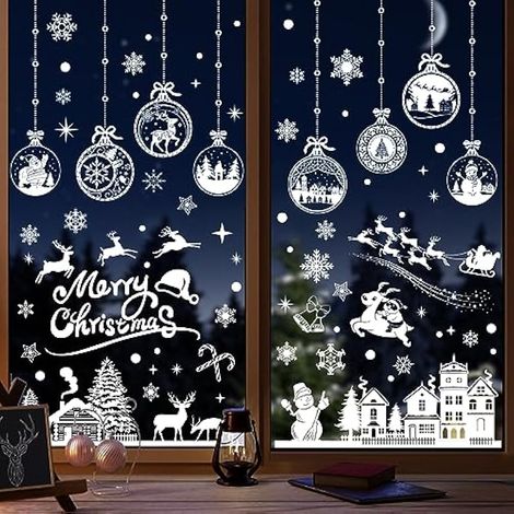 Baynetin Stickers de Noël réutilisables pour fenêtres, Décoration de Noël Flocon de neige Blanc, Autocollant électrostatique pour fenêtres, 10 feuilles, 245 pièces, 20 x 30 cm (1/5)