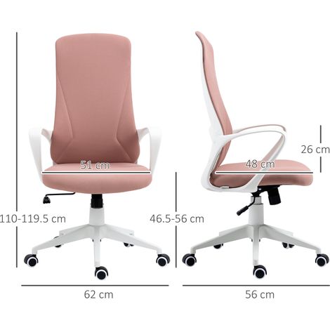 Chaise de bureau ergonomique et rembourrée, réglable en hauteur et à bascule, 62 x 56 x 110-119,5 cm, rose (1/5)