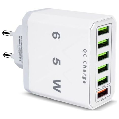 Chargeur USB Multiple, 65W 6 Ports USB Chargeur Rapide avec QC 3.0 Smart Fast Charger, Universel Adaptateur Secteur USBA Chargeur pour 15 Pro Max 14 Plus 13 12 11 SE XR, iPad, Samsung (1/4)