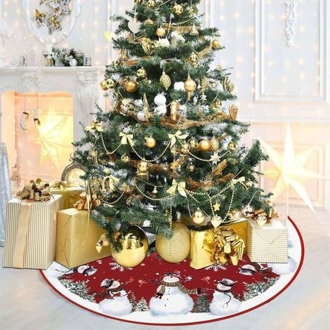 Jupe de sapin de Noël ronde - KAGOLOW - 90 cm de diamètre - Polyester - Motifs de Noël classiques - Fixation par ruban (1/5)