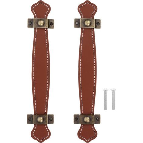 PoignéE En Cuir Pu Vintage Pour Meuble, Porte, Tiroir, Armoire, Valise - Lot De 2, Alliage De Zinc, Longueur 19 Cm, éCartement Des Trous 128 Mm, Couleur Marron (1/4)