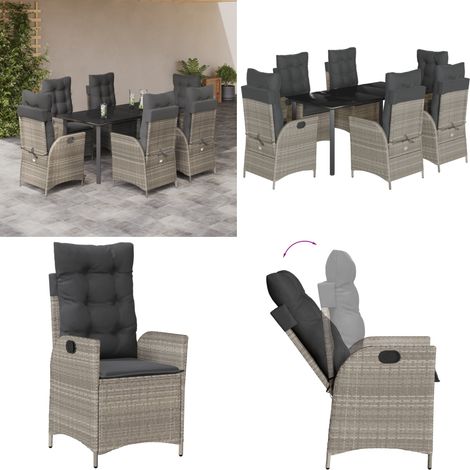 Ensemble à manger de jardin et coussins 7 pcs gris clair rotin - Chaise de jardin - Table de jardin (1/5)