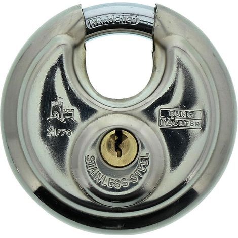 BURG-WÄCHTER, Round Cylinder Padlock, Circle 21 70 SB, 9 mm Shackle Thickness, 2 Keys Included, Anti-Pinch Protection, Stainless Steel