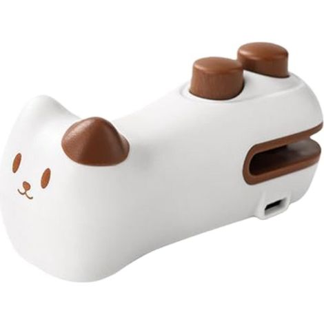 Scelleuse de sacs mignonne en forme de chat avec cutter et aimant, mini scelleuse thermique rechargeable, refermeuse portable pour chips, snacks, bonbons et autres aliments (blanc et marron) (1/5)