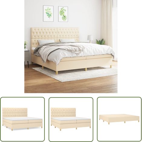 The Living Store Sommier à lattes de lit avec matelas Crème 200x200 cm Tissu - Lit Plateforme - Lit Double - Matelas À Ressorts Ensachés - Literie - Chambre À Coucher (1/5)
