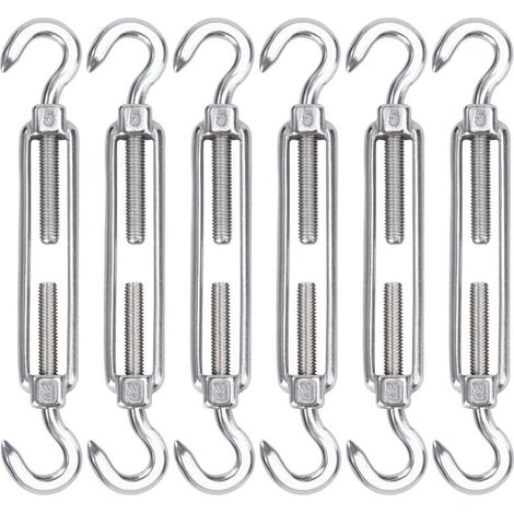 M5 Tendeur Cable Acier Inoxydable, Lot de 6 Tendeur de Fil Crochet et Crochet Réglable Heavy Duty Tension Hook & Hook pour Corde Cable Fil à Linge, Grillagefor Sun Shade Installation (1/5)