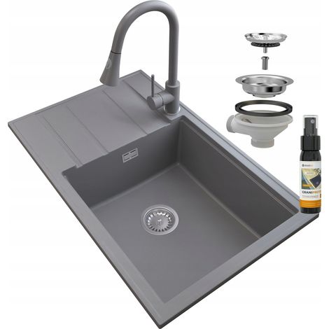 Evier granit louis gris chrome siphon bat snake 85111929 (1/5)