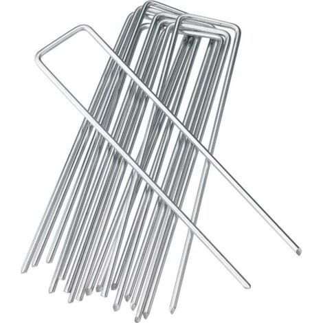 Picchetti da giardino in acciaio zincato per impieghi gravosi da 15 cm, picchetti di fissaggio per tessuto barriera contro le erbacce (10, argent) (1/4)