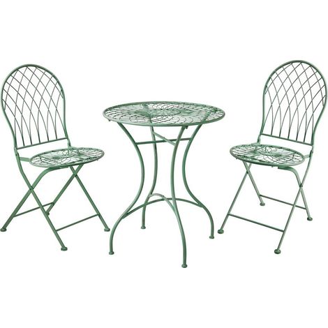 Ensemble bistro extérieur table et 2 chaises pliantes en fer vert Isabelle (1/5)