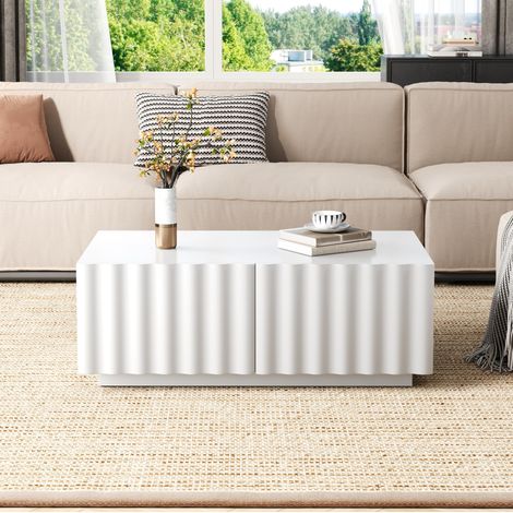 Mesa de centro de MDF y tablero de partículas 100 x 50 x 40 cm blanca, 2 cajones (1/5)