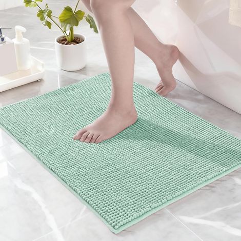 1 Tapis de bain Chenille antidérapant absorbant séchage rapide vert sauge 50x80 cm salle de bain (1/5)