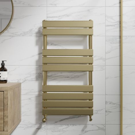 Duratherm Brushed Brass Flat Panel Heated Towel Rail Bathroom Radiator 950 x 500mm