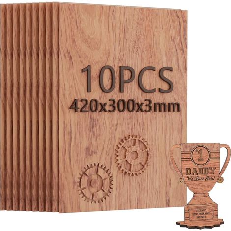 Contreplaqué 3mm, Planche de Bois pour Gravure Laser A3 10 Pièces, Plaque Contre-plaqué pour la Découpe Laser CNC Pyrogravure (Palissandre) (1/5)