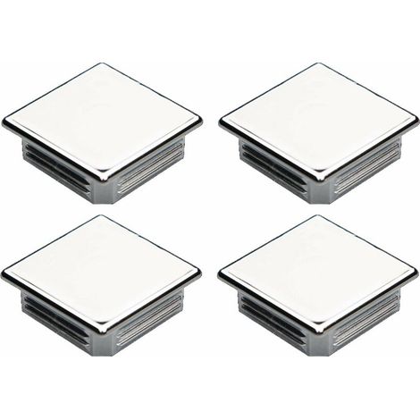 4x Embout de tube carré rentrant à ailettes finition chromée Bouchon Capuchon Pied Meuble Protection Extrémité Cannelé Tuyau, 30 x 30mm épaisseur tube 1,40 - 1,84mm (1/2)