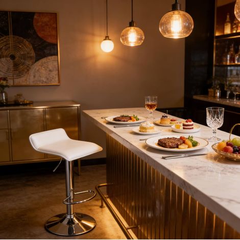 Taburete de bar giratorio con altura ajustable, asiento de similcuero blanco HAVRYA (1/5)