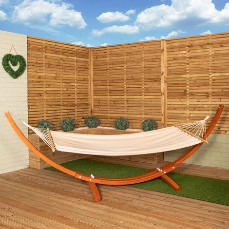 3.10m x 1.2m Palermo Freestanding Garden Hammock with Larch Wood Arc Stand in Cream