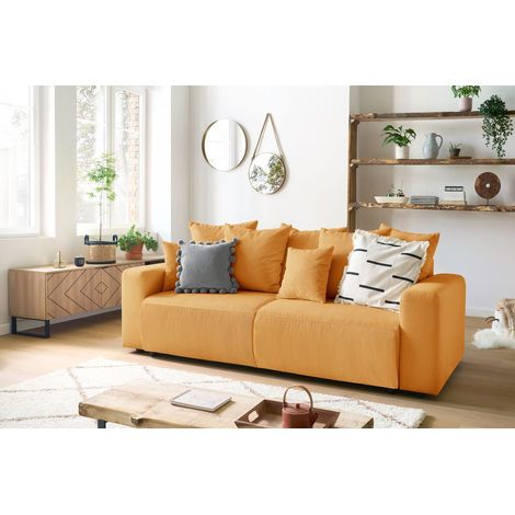 BOBOCHIC - Canapé droit convertible coffre ENVY velours côtelé Jaune (1/5)