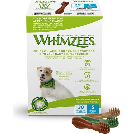 WHIMZEES By Wellness Toothbrush, Fondo Mensile, Gli Stick Dentali per Cani di Piccola Taglia (7-12kg), Ingredienti Naturali, Senza Cereali, 30 Pezzi (1 Mese di Fornitura), Taglia S (1/5)