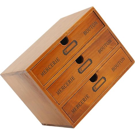 Organisateur de Tiroirs de Bureau en Bois Massif Vintage 3 Tiroirs, Multifonction pour Maquillage et Bijoux, Rangement Compact pour Bureau et Chambre, Boîte de Rangement Pratique (1/5)