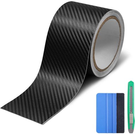 3D Noir Covering Carbone 8 x 900 cm + Outils, Protection Seuil de Porte Voiture, Bande Autocollante Voiture Convient aux Voitures, Motos et Vélos (1/5)
