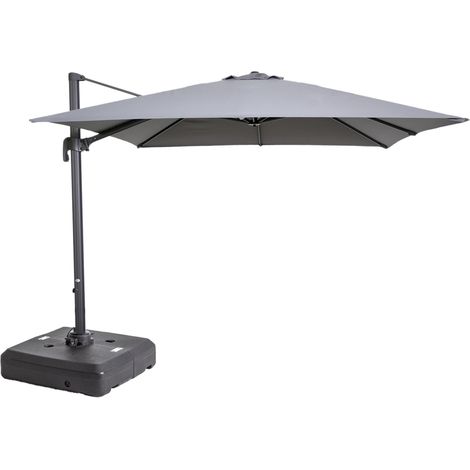 Parasol déporté 3x3m et dalle à lester sur roues aluminium gris