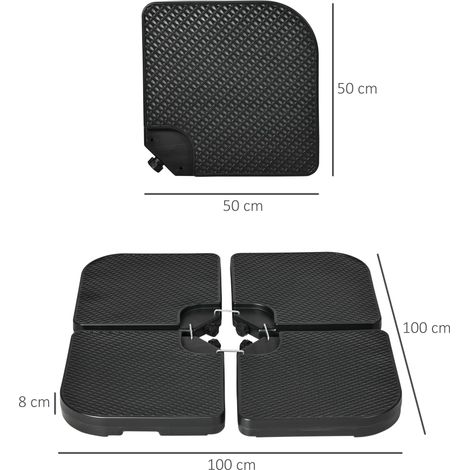 Poids de parasol déporté résistant aux intempéries, en 4 parties, lestable avec 80 kg de sable ou 60 kg d'eau, avec poignée, en PEHD noir. (1/5)
