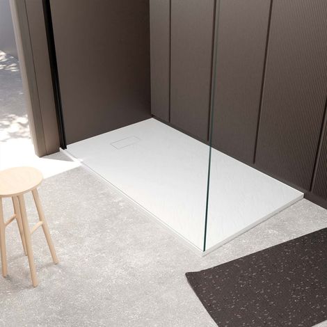 Piatto Doccia 80x140x2,6 cm in materiale composito SMC - Finitura Pietra Bianca Opaca - ROCK 2 WHITE