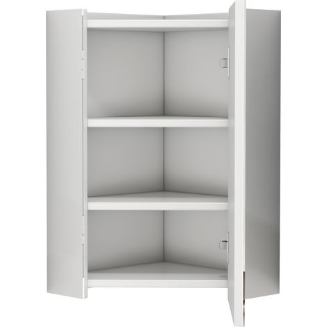 Weißer Bad-Eckspiegelschrank mit 3 Spiegeln, MDF und Glas, 38 x 38 x 62 cm, vormontiert (1/5)
