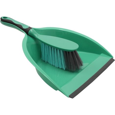 Rubber Grip Dustpan and Bristle Brush Set, Turquoise/Grey