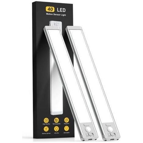 10 Inch Under Cabinet Light, 2 Pack Indoor Motion Sensor Charging Light, 5-Level Dimmable Magnetic Light, Wireless Under Cabinet Light (1/4)