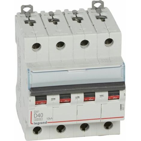 Disjoncteur DX³6000 10kA arrivée haute et départ bas à vis 4P 400 - 40A - courbe D - pour peigne HX³ traditionnel - 408121 - LEGRAND