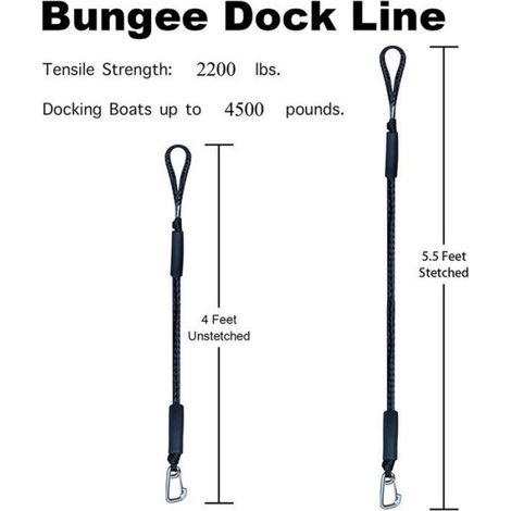 Corde d'amarrage pour bateau - 2 pièces - Extensible de 1,2 à 1,7 m - Corde d'amarrage noire - Accessoires pour bateaux - (1/4)
