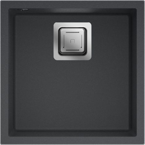 Granitspüle - Spülbecken - Küchenspüle - 44 x 44cm - Black Metallic - Einbauspüle - Kratzfest, Elegantes Design, Platzsparend, mit Siphon, Qube 44 (1/5)