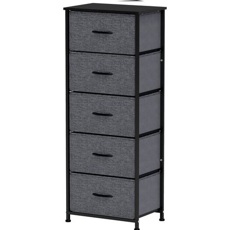 Commode 5 tiroirs meuble de rangement tiroir en tissu pliant - structure acier noir - 45 x 30 x 116 cm gris foncé (1/5)