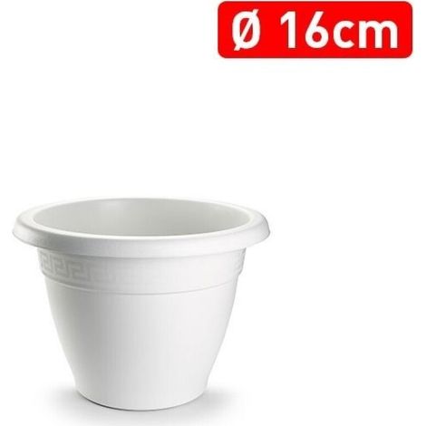 PLASTICFORTE maceta redonda 16x16x12 cm blanca 1142501 , Maceta redonda 16 x 16 x 12 cm. 1142501 blancaFabricada en plástico de alta calidadIncluye cenefa de decoración