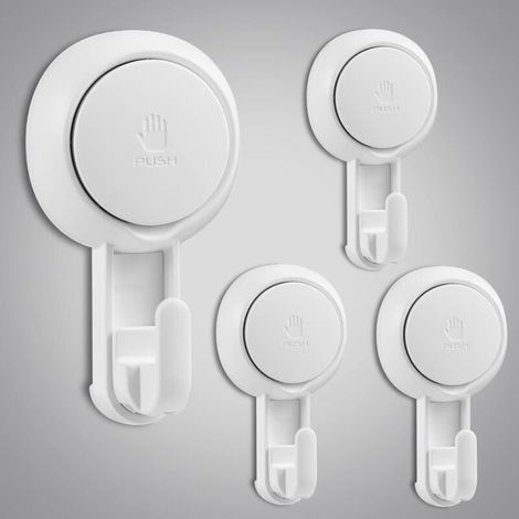 Set di 4 ganci a ventosa in plastica da parete con portata di 5 kg, ideali per il bagno, lo sportello dell'aspirapolvere, per appendere sacchetti, asciugamani, accappatoi e chiavi della cucina. (1/4)