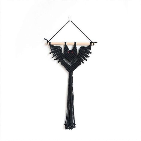 Décoration murale géométrique chauve-souris d'Halloween en macramé noir (1/5)