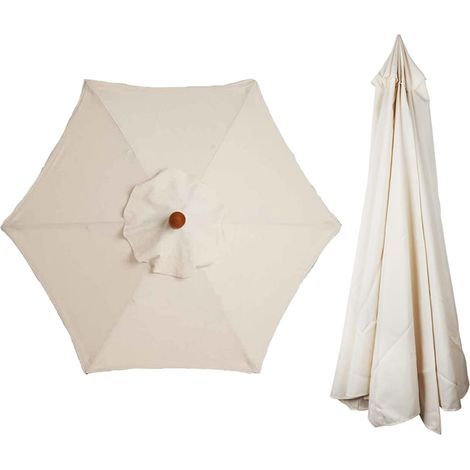 Housse de Rechange pour Parasol de Table de marché, Table et Parasol - 6 Baleines - 3 m - Imperméable - Anti-Ultraviolet - Beige (1/5)