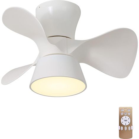 Ventilateur de plafond 55cm avec lumière et télécommande, Ventilateur de plafond LED à intensité variable, 6 vitesses, minuterie, 3 lames, Blanc