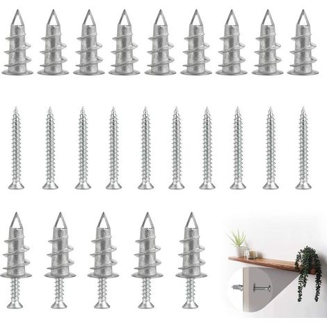 Kit de 25 Pcs Cheville Plaque de Platre en Alliage de Zinc Cheville à Expansion Placo avec 25 Vis Placoplatre Fixer Cheville Placo Universelle pour Mur Cloison Sèche Etagères Salles de Bain (1/5)