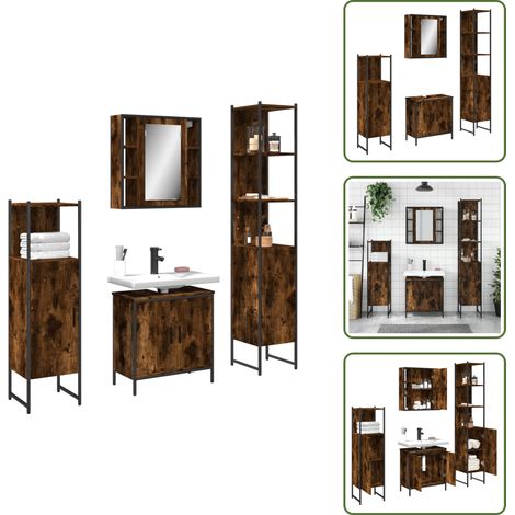 The Living Store Ensemble d'armoires de salle de bain 4 pcs chêne fumé - Meubles De Salle De Bain - Ensemble Meuble Salle De Bain - Armoire Salle De Bain - Miroir Salle De Bain - Rangement Salle De Ba (1/5)