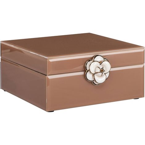 Boîte de rangement chic à fleur - marron avec fleur blanche et détails dorés (1/5)